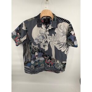 Rebel Vengeance Japanese Ukiyo-e Skeleton Button Up Shirt Men's 3XL Kuniyoshi